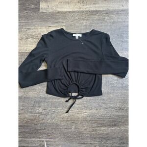 Stitch & Pine Long Sleeve Black Crop‎ Rusch Circle Ribbed Top XS